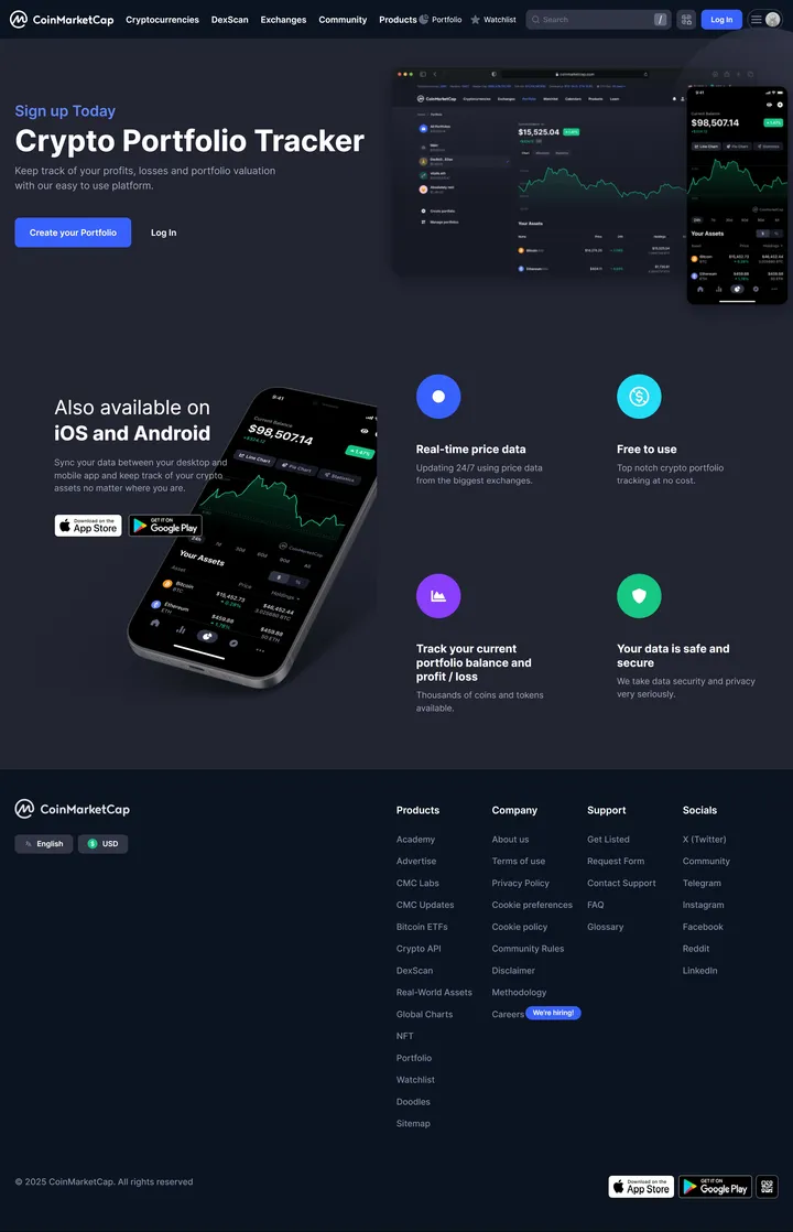 CoinMarketCap Portfolio Tracker Screenshot Long