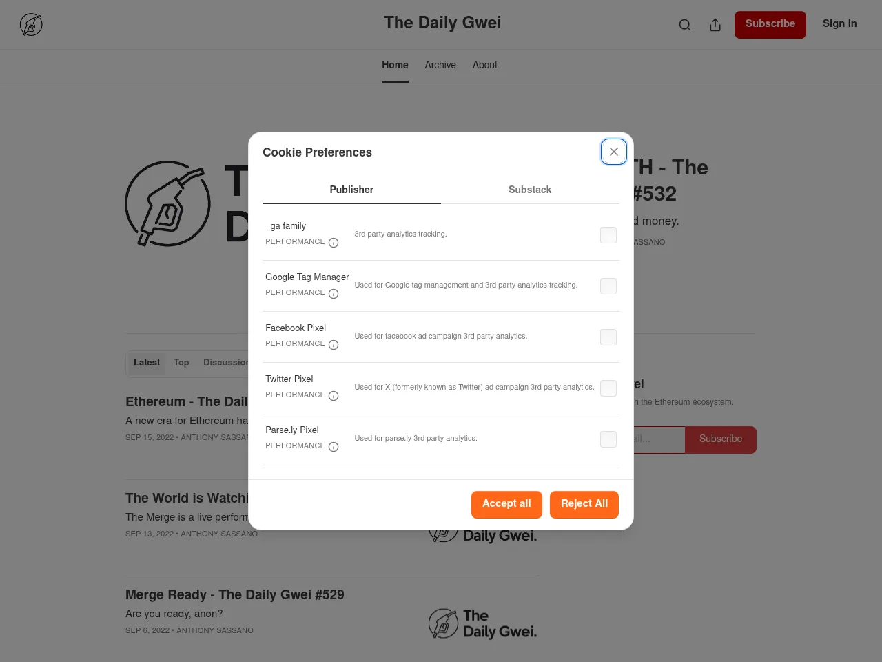 The Daily Gwei Screenshot