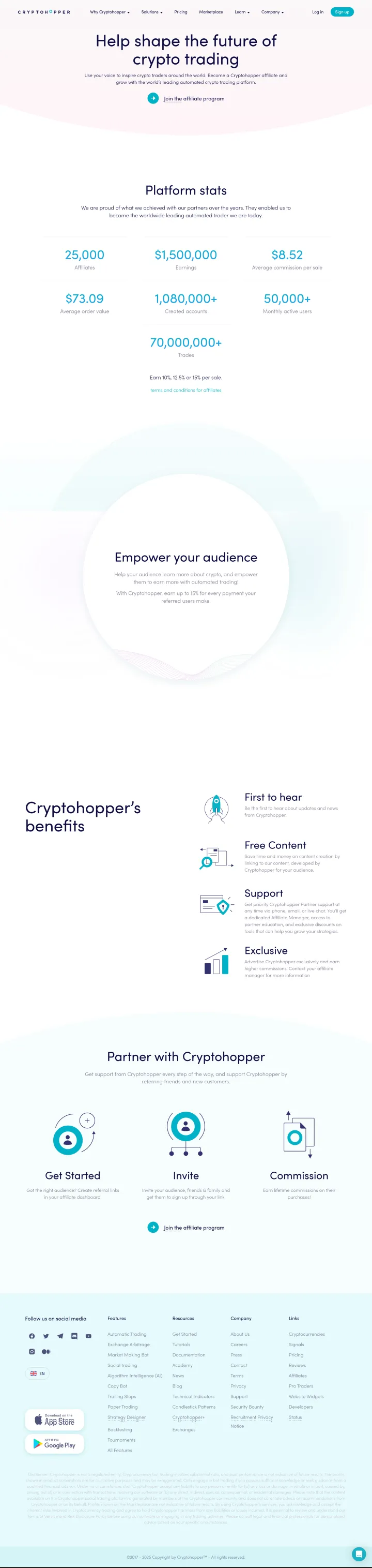 Cryptohopper Affiliate Program Screenshot Long