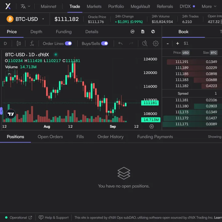 dYdX Screenshot